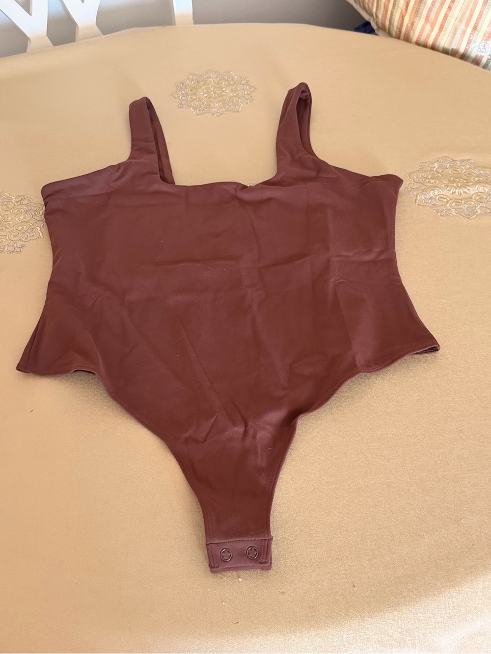 Sleek Square Neck Wine-Brown Bodysuit